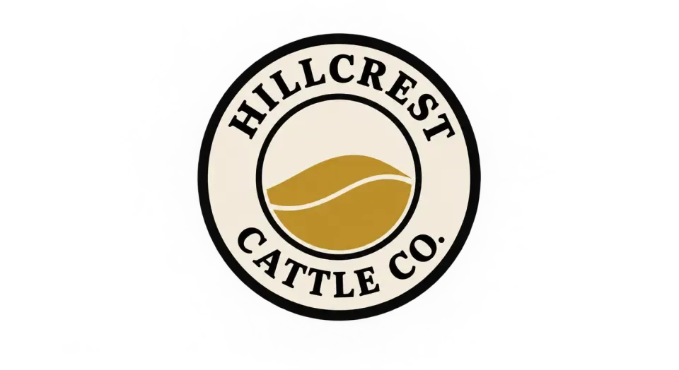Hillcrest Cattle Co. emblem logo idea: A single rolling hill makes the name’s sense of place the center of this understated ranch badge.