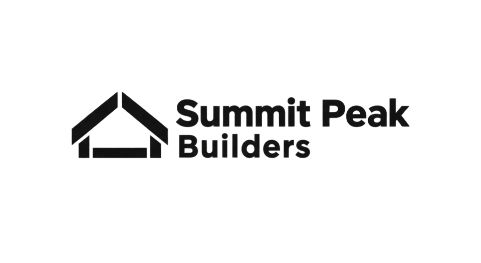Summit Peak Builders combination mark logo idea: A sturdy frame rising to a summit gives Summit Peak Builders a straightforward symbol of strength and construction.
