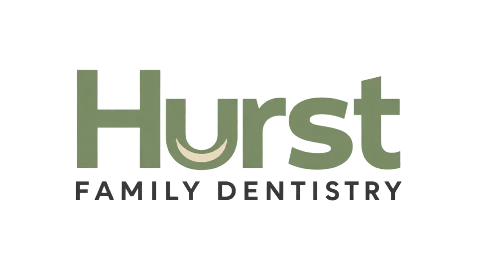 Hurst Family Dentistry wordmark logo idea: A compact stacked wordmark gives the full name a tidy footprint while keeping “Hurst” immediately recognizable.