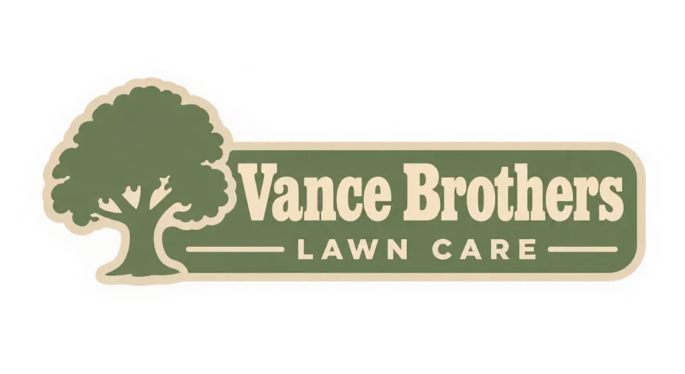 Vance Brothers Lawn Care combination mark logo idea: A rounded tree beside a confident two-level name gives Vance Brothers Lawn Care the familiar, established feel of a neighborhood sign.