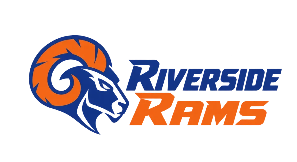 Riverside Rams combination mark logo idea: A sweeping horn and streamlined profile give Riverside Rams a sense of motion while keeping the ram unmistakable.