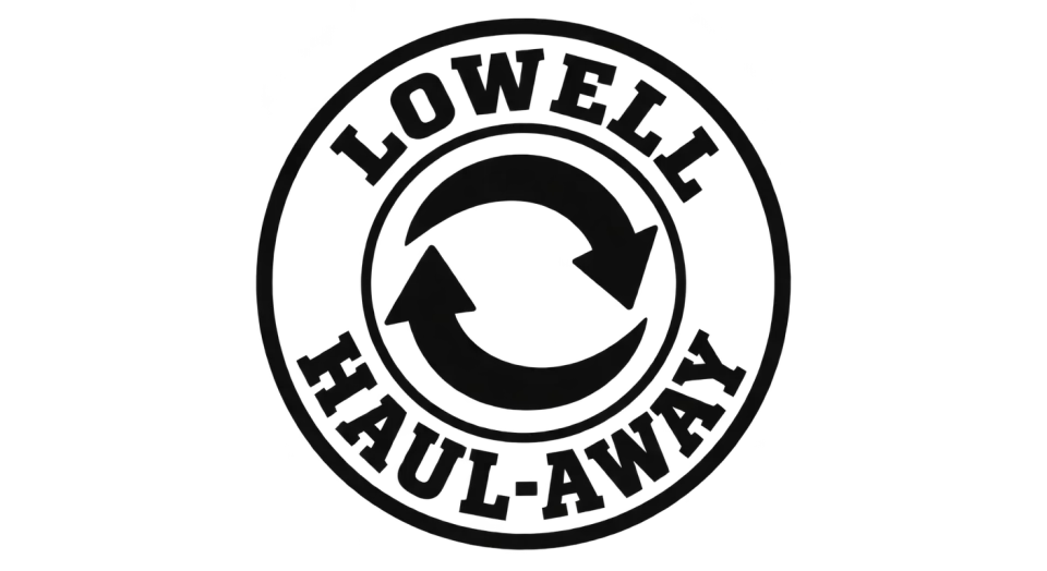 Lowell Haul-Away emblem logo idea: The looping arrow gives Lowell Haul-Away’s round badge a clear sense of work in motion without crowding the name.