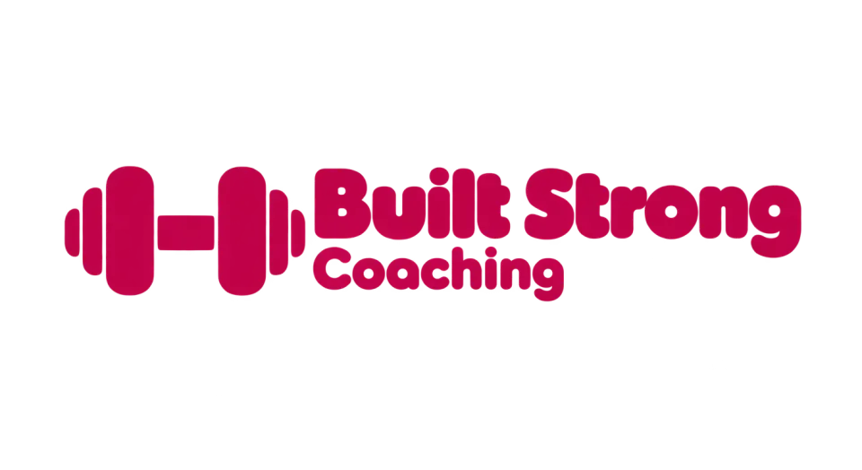 Built Strong Coaching combination mark logo idea: A clear dumbbell paired with the name signals fitness coaching, while the rounded lettering softens the look.
