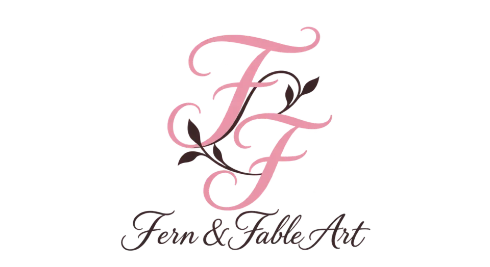Fern & Fable Art lettermark logo idea: A compact stack of script F’s gives the studio a graceful standalone icon, with its full name kept clear below.