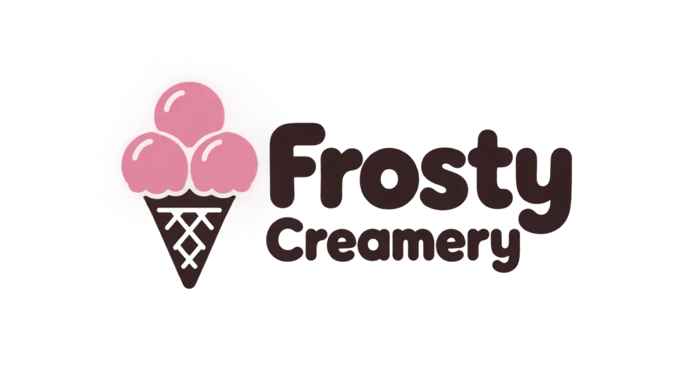 Frosty Creamery combination mark logo idea: The stacked scoops read like a little crown, giving “Frosty Creamery” a playful mark that stays clear at small sizes.