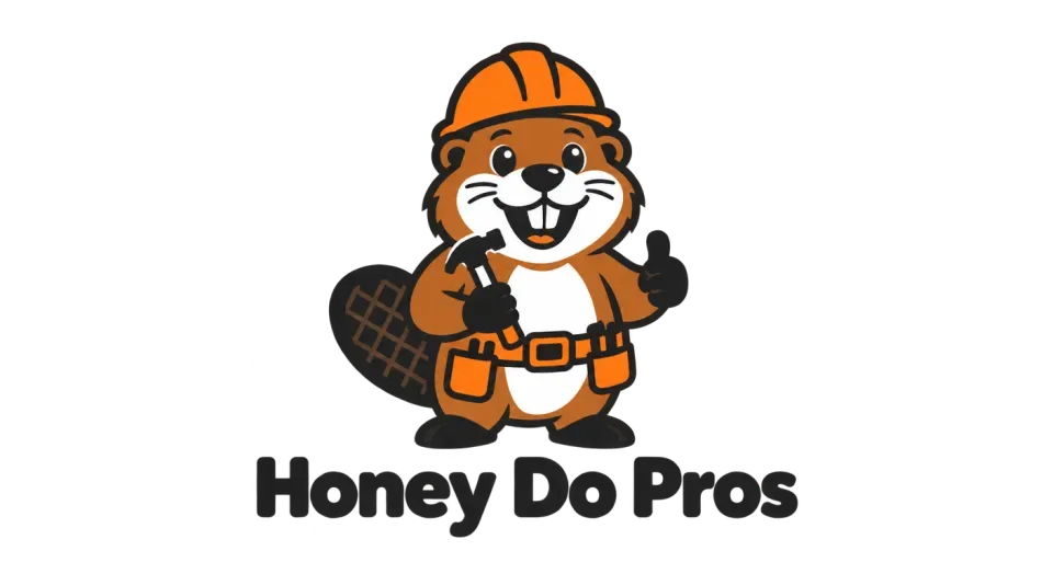 Honey Do Pros mascot logo idea: A smiling beaver in a hard hat and tool belt makes Honey Do Pros feel like a friendly handyman service, with the name clearly beneath.