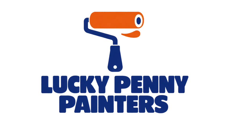 Lucky Penny Painters combination mark logo idea: A solid, easy-to-recognize roller makes the painting trade clear while the strong lettering keeps the name prominent.
