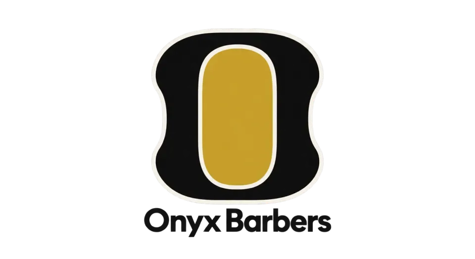 Onyx Barbers lettermark logo idea: The rounded-square O and smaller name beneath give Onyx Barbers a tidy, modern mark with a gentle nod to retro lettering.
