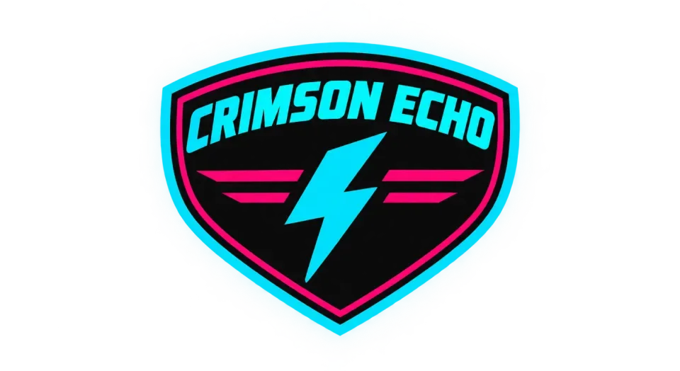 Crimson Echo emblem logo idea: The central bolt and speed bars give Crimson Echo a quick, competitive look without crowding the name.
