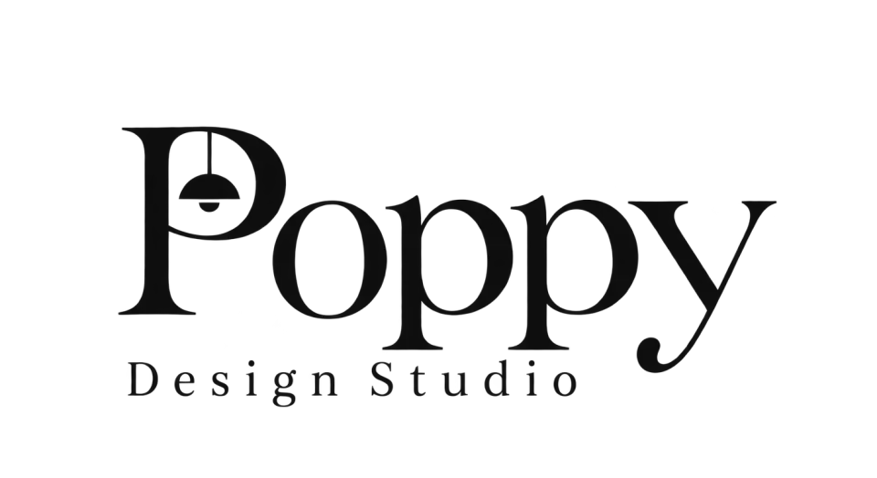 Poppy Design Studio wordmark logo idea: A poised serif wordmark gives Poppy Design Studio a refined feel, while the gently unusual letter shapes keep it from feeling too formal.