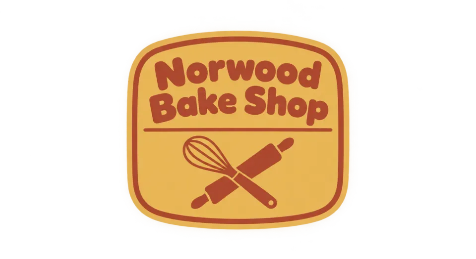 Norwood Bake Shop emblem logo idea: A tidy name panel above the crossed baking tools gives Norwood Bake Shop the straightforward, hearty feel of a familiar bakery sign.