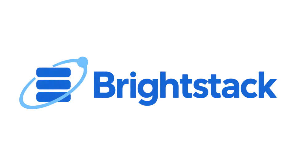 Brightstack combination mark logo idea: Three stacked bars caught by a simple orbit bring the ideas of stacking and forward movement together for Brightstack.