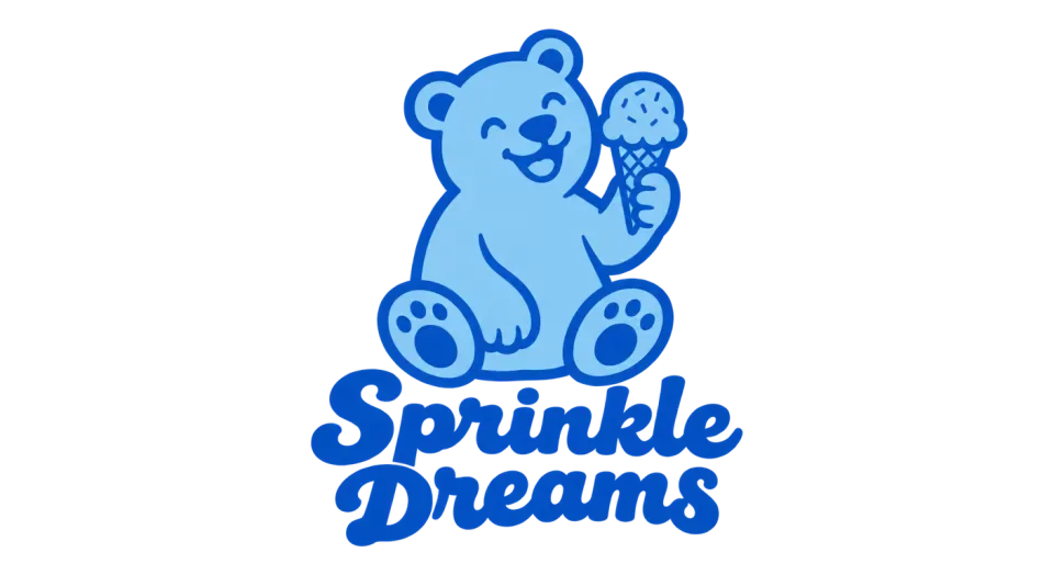 Sprinkle Dreams mascot logo idea: A cheerful bear with a cone gives Sprinkle Dreams a simple, welcoming ice cream-shop mascot.