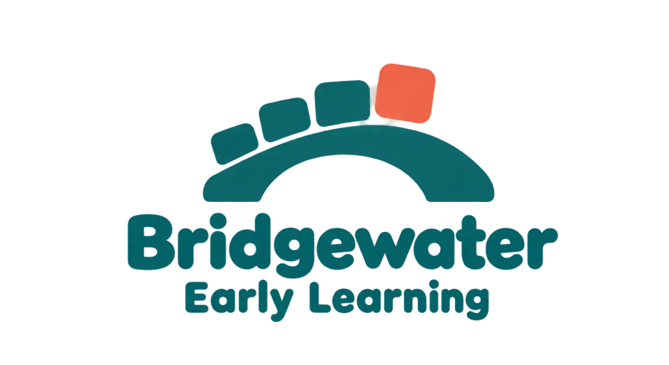 Bridgewater Early Learning combination mark logo idea: A friendly little bridge and a few colorful blocks suggest the small steps children take as they learn.