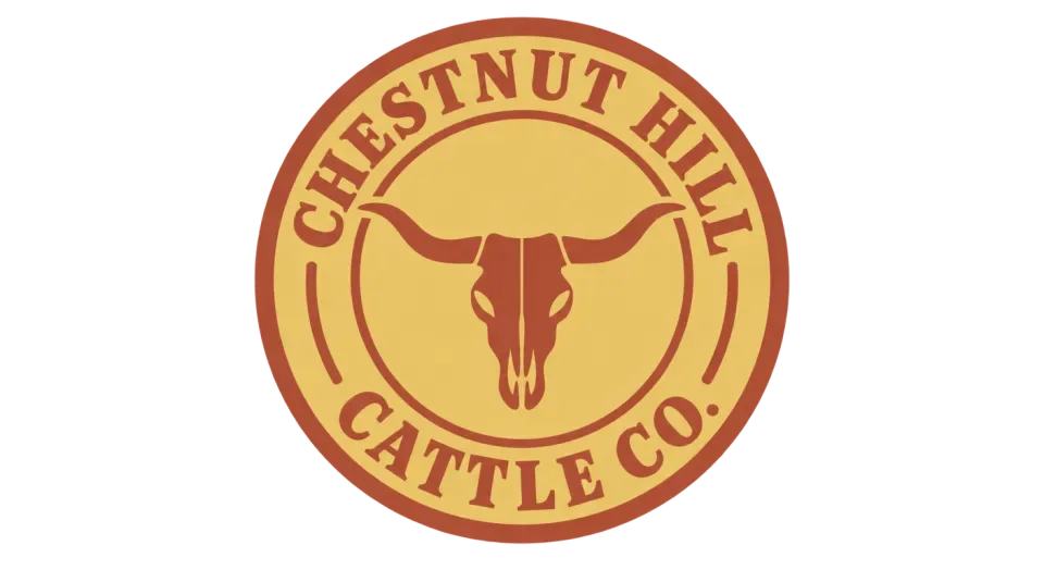Chestnut Hill Cattle Co. emblem logo idea: The round seal pairs a central longhorn with the full name around its edge, giving the family farm a polished badge with a familiar ranch feel.
