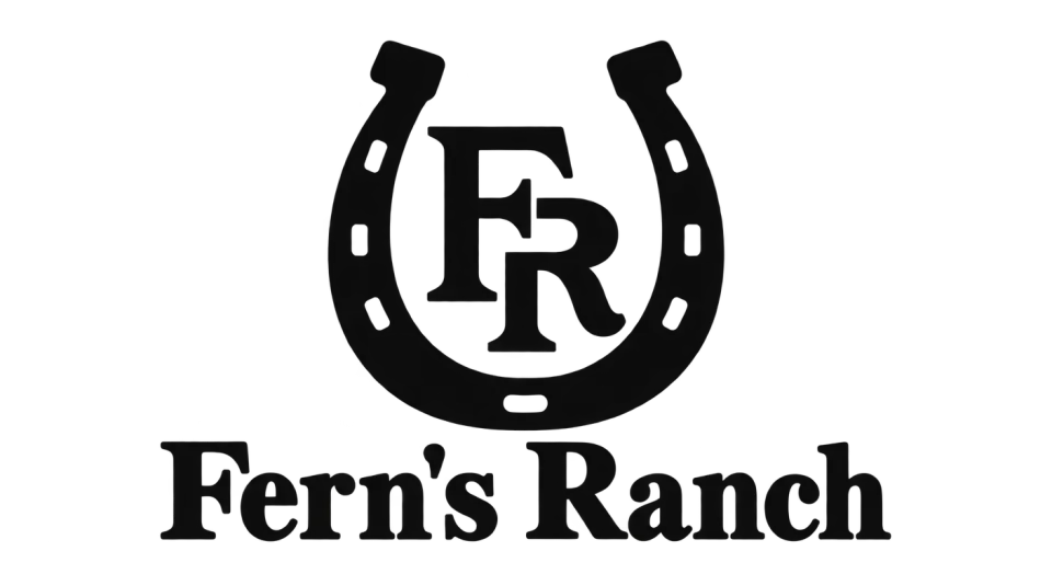Fern's Ranch combination mark logo idea: The F and R inside a horseshoe give Fern's Ranch a compact mark with the feel of a traditional ranch brand.