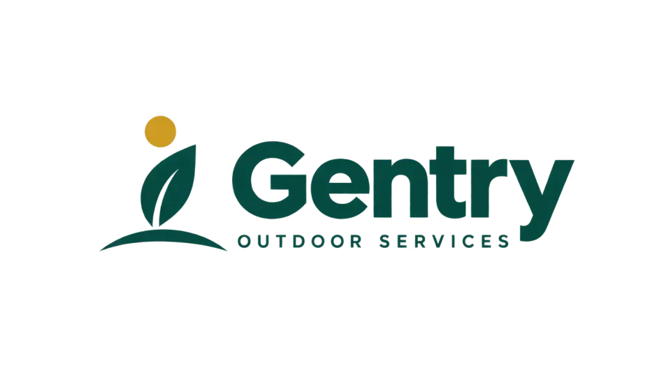 Gentry Outdoor Services combination mark logo idea: A fresh leaf rising from a clean ground line gives Gentry Outdoor Services a simple, grounded symbol for outdoor care.
