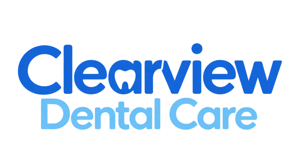 Clearview Dental Care wordmark logo idea: A subtle tooth-shaped curve tucked into the name gives the wordmark a dental cue while keeping the practice’s name front and center.