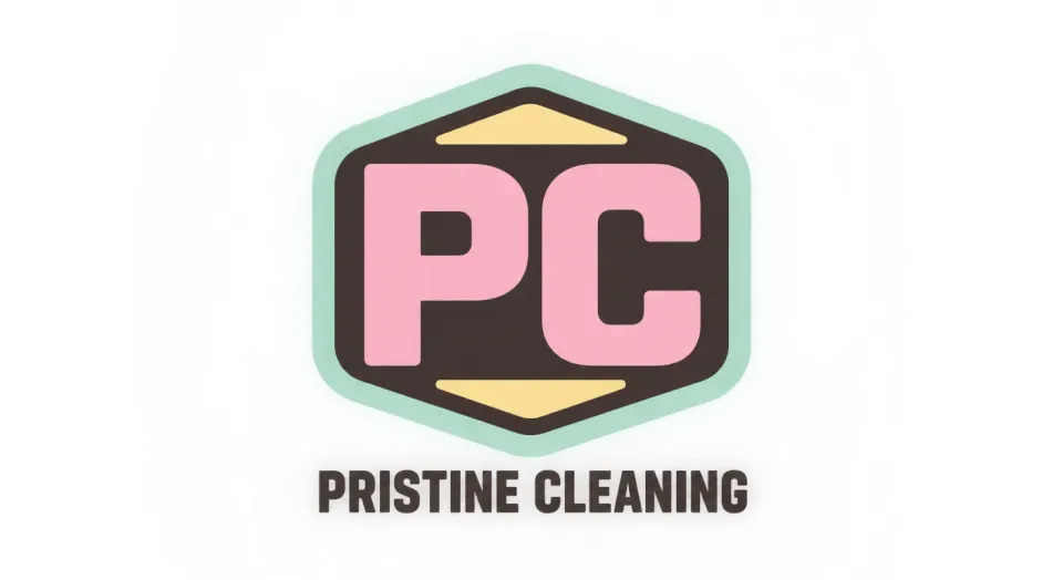 Pristine Cleaning lettermark logo idea: A patch-inspired frame gives the PC a practical, uniform-ready feel, while the soft colors keep it welcoming for home and commercial cleaning.
