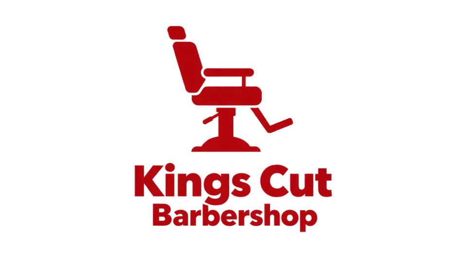 Kings Cut Barbershop combination mark logo idea: The chair’s familiar side profile gives Kings Cut Barbershop a clear barbering cue without crowding the name.